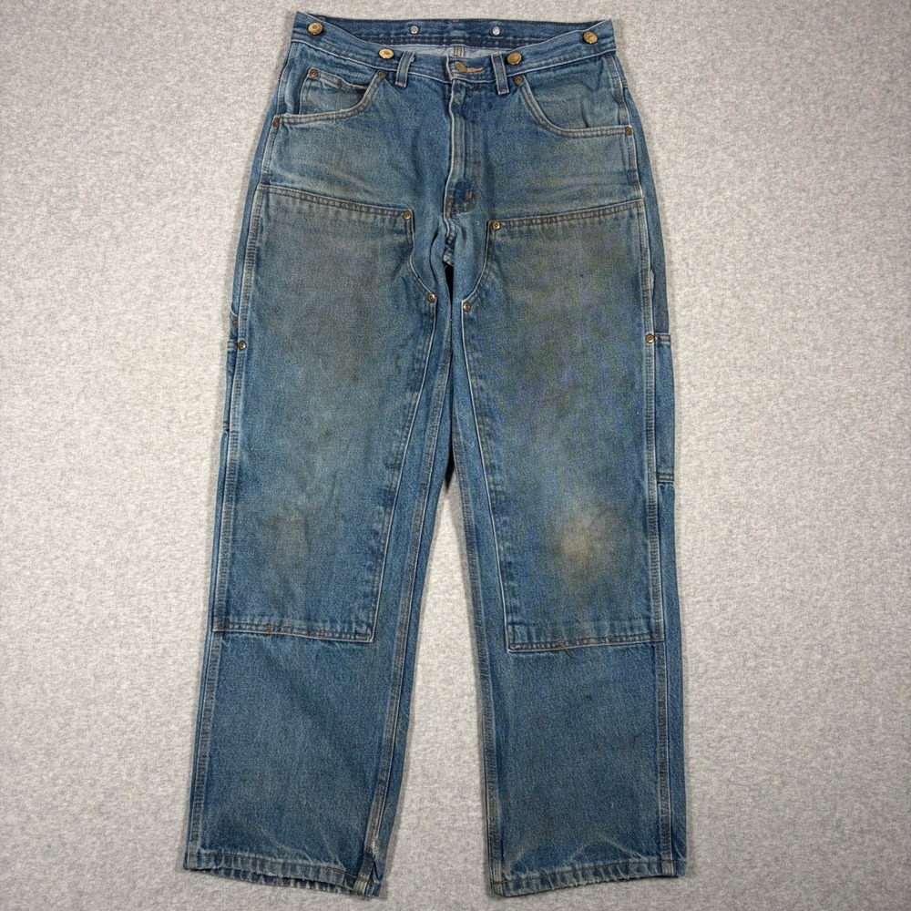 Key Double Knee Jeans Mens 30x29 Blue Workwear Carpenter Denim Distressed